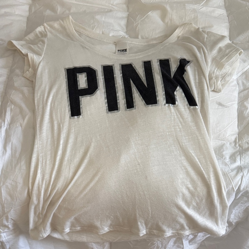 Victoria's Secret Cream Tee with Black Lettering